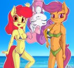  2019 anthro anthrofied apple_bloom_(mlp) beach bikini breasts cleavage clothed clothing cutie_mark_crusaders_(mlp) earth_pony equid equine feathers female friendship_is_magic group hair hi_res horn horse mammal multicolored_hair my_little_pony neko-me pony pterippus scootaloo_(mlp) seaside sport sweetie_belle_(mlp) swimwear two_tone_hair unicorn upside_down volleyball wings 