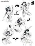  2018 absurd_res anthro blizzard_entertainment breasts butt clothing d.va_(overwatch) directional_arrow female gun hair hi_res human human_to_anthro lagomorph leporid locofuria mammal monochrome open_mouth overwatch rabbit ranged_weapon sequence simple_background skinsuit smile solo species_transformation surprise tail_growth text tight_clothing torn_clothing transformation video_games weapon white_background 