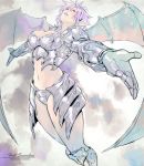 1girl absurdres armor breasts cleavage commentary commentary_request commission commissioner_upload demon_girl gloves highres large_breasts monster_girl navel open_mouth pointy_ears rejean_dubois shining_(series) shining_force_iii short_hair solo succubus wings 