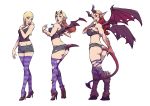  2018 blonde_hair bottomwear breasts butt clothing danusko demon ear_piercing ear_ring female footwear hair hi_res high_heels hooves horn horn_growth human human_to_humanoid humanoid humanoid_pointy_ears legwear looking_at_viewer mammal membrane_(anatomy) membranous_wings navel nipple_outline piercing sequence shoes shorts smile solo standing stockings tail_growth torn_clothing transformation wing_growth wings 