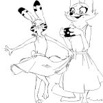  1:1 ambiguous_gender anthro black_and_white canid canine clothed clothing disney dress duo female fox jack_savage lagomorph leporid mammal monochrome rabbit replytoanons skye_(zootopia) smile zootopia 