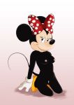 absurd_res anthro black_nose breasts clothing disney female gloves handwear hi_res mammal minnie_mouse mouse murid murine pubes rodent simple_background smile solo 