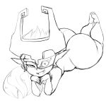  2019 armor big_butt black_and_white butt female hair headgear helmet hi_res huge_butt humanoid humanoid_pointy_ears imp legs_up looking_at_viewer lying midna monochrome nintendo not_furry open_mouth open_smile short_stack simple_background sketch smile solo the_legend_of_zelda thecon thick_thighs twili twilight_princess video_games white_background wide_hips 