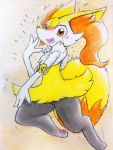  ambiguous_gender anthro black_fur blush bodily_fluids braixen colored_pencil_(artwork) dipstick_tail eiroru fluffy fluffy_tail fur hi_res inner_ear_fluff joltik looking_at_viewer multicolored_tail nintendo pok&eacute;mon pok&eacute;mon_(species) red_eyes red_fur solo_focus sweat tears traditional_media_(artwork) video_games white_fur yellow_fur 
