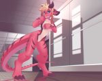 2019 3_toes 4_fingers anthro braided_hair breasts detailed_background digital_media_(artwork) dragon female fingers hair hi_res nude phation pink_skin solo standing toes wingless_dragon 