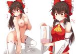  breast_hold dildo hakurei_reimu japanese_clothes miko nipples nude tagme_(artist) thighhighs touhou uncensored 