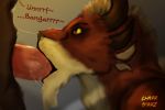  bangar_ruinbringer bodily_fluids charr charr_starz facial_hair felid feline fellatio goatee guild_wars hi_res horn male male/male mammal oral penile rytlock_brimstone saliva saliva_string sex video_games 