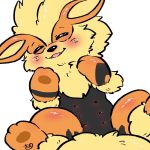  1:1 arcanine black_fur blush chest_tuft cute_fangs ears_back eyes_closed female feral fluffy fluffy_tail fur happy lying mochimochi39mo multi_nipple nintendo nipples on_back open_mouth orange_fur pivoted_ears pok&eacute;mon pok&eacute;mon_(species) simple_background solo spread_legs spreading tongue tuft video_games white_background yellow_fur 