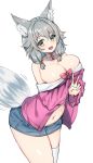  2019 animal_humanoid big_breasts bottomwear breasts canid canid_humanoid canine canine_humanoid choker cleavage clothed clothing female fox_humanoid gesture grey_hair hair hi_res humanoid inner_ear_fluff jewelry legwear lux_(artist) mammal mammal_humanoid necklace open_mouth simple_background skirt solo thigh_highs v_sign white_background 