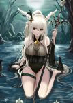  arknights chaciooh garter horns pointy_ears see_through shining_(arknights) swimsuits weapon wet 