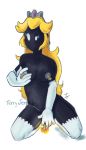  2017 absurd_res animate_inanimate anthro big_breasts black_skin blonde_hair bob-omb bomb breasts confusion crown ear_piercing ear_ring explosives female fuse hair hi_res mario_bros masturbation monster_girl_(genre) mouthless nintendo nipples not_furry nude piercing princess_peach simple_background sketch solo terrystentacles video_games watermark white_background white_eyes 
