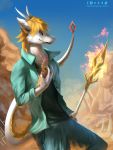  absurd_res clothing dragon fire fur furred_dragon hair hi_res horn magic rhythmpopfox solo staff white_fur 