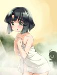  +_+ 2girls black_hair blush eyebrows_visible_through_hair female_pervert flat_chest green_eyes hands_on_own_chest legs_together long_hair multiple_girls musumi_kiyoka naked_towel nude onsen open_mouth outdoors pervert saliva short_hair silhouette_demon smile steam sweat takano_natsuki toji_no_miko towel yamashiro_yui you_gonna_get_raped yuri 