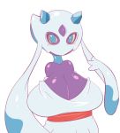  3_fingers anthro big_breasts blush breasts cleavage clothed clothing female fingers froslass ghost jcdr nintendo pok&eacute;mon pok&eacute;mon_(species) purple_skin simple_background spirit video_games white_background 