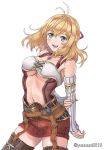  1girl bangs blonde_hair breasts fiorun gloves green_eyes hair_ornament highres jewelry long_hair looking_at_viewer nintendo open_mouth short_hair simple_background smile solo xenoblade_(series) xenoblade_1 xenoblade_2 yuuuun0218 