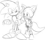  anthro black_and_white bodily_fluids canid canine clothing den255 duo eulipotyphlan food footwear fox gloves handwear hedgehog holding_food holding_object hot_dog humor male mammal miles_prower monochrome pinch shoes sketch smile sonic_(series) sonic_the_hedgehog sweat sweatdrop 