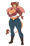  2019 alpha_channel anthro big_breasts bottomwear bovid bovine breasts brown_hair cattle chalo cleavage clothed clothing digital_media_(artwork) e621 female fully_clothed green_eyes hair horn huge_breasts jeans las_lindas mammal midriff mora_linda pants simple_background solo transparent_background webcomic wide_hips 
