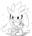  aged_down anthro black_and_white bodily_fluids boots chest_tuft clothing cum den255 eulipotyphlan footwear genital_fluids gloves handwear hedgehog kneeling male mammal monochrome silver_the_hedgehog solo sonic_(series) tuft young 