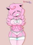  2019 anthro big_breasts bodily_fluids breasts clothed clothing eyes_closed female hair hi_res horaco jigglypuff jillgglypuff legwear long_hair mammal navel nintendo open_mouth pink_hair pok&eacute;mon pok&eacute;mon_(species) simple_background solo tears video_games 