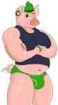  2019 alpha_channel anthro belly briefs clothing digital_media_(artwork) domestic_pig ear_piercing english_text fingers flesh_tunnel gauged_ear hair male mammal navel notkastar piercing shirt simple_background slightly_chubby smile solo stubble suid suina sus_(pig) tank_top text topwear transparent_background underwear 