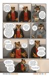  2019 breaking_the_fourth_wall canid canine claws clothed clothing comic dialogue eyewear felid fox glasses hi_res hoodie kimmykun male mammal pantherine paper pen purple_eyes sofa therapy tiger topwear 