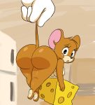  2019 anthro big_butt black_eyes black_nose breasts brown_skin butt caught cheese crossgender dairy_products digital_media_(artwork) eyelashes female food hi_res holding_food holding_object huge_butt inside jerry_mouse joaoppereiraus kitchen looking_back mammal metro-goldwyn-mayer mouse multicolored_skin murid murine nude rodent solo_focus tan_skin thick_thighs tom_and_jerry two_tone_skin 