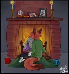  candle canid canine carrot_pen cuddling cup disney female fire fireplace fox judy_hopps lagomorph leporid light male mammal nick_wilde photo rabbit snow_globe yelnatsdraws zootopia 