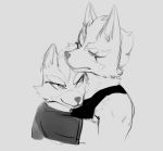  2019 canid canine canis clothed clothing digital_media_(artwork) fox fox_mccloud hug leondra male male/male mammal monochrome nintendo simple_background star_fox video_games wolf wolf_o&#039;donnell 