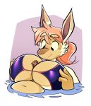  anthro between_breasts big_breasts breasts cleavage clothed clothing ducky_(artist) female hi_res larger_female mammal micro size_difference swimwear water 