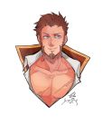  1boy beard blue_eyes brown_hair chest collared_jacket eliligogo epaulettes face facial_hair fate/grand_order fate_(series) highres jacket looking_at_viewer male_focus military muscle napoleon_bonaparte_(fate/grand_order) open_clothes open_jacket pectorals portrait scar smile solo uniform white_background 