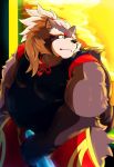  2019 anthro belly brown_fur canid canine clothed clothing cromren fur goemon_(tas) humanoid_hands male mammal overweight overweight_male raccoon_dog solo tanuki tokyo_afterschool_summoners video_games 