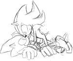  anthro black_and_white clothing den255 duo eulipotyphlan eye_contact footwear gloves handwear hedgehog looking_at_another lying male male/male mammal monochrome on_back shadow_the_hedgehog shoes sketch sonic_(series) sonic_the_hedgehog 
