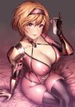  armor breasts djeeta_(granblue_fantasy) fishnets granblue_fantasy nipples no_bra thighhighs yin-ting_tian 