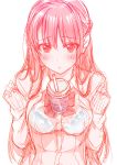  aikiss bra breast_hold giga krsk monochrome saegusa_ayame see_through seifuku sketch sweater wet_clothes 