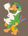  anatid anseriform anthro anthro_on_anthro avian bird butt disney donald_duck duck duo eyes_closed jos&eacute;_carioca kissing male male/male nude parrot the_three_caballeros 