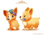  canid canine canis cryptid-creations domestic_dog duo flower herding_dog mammal pastoral_dog plant welsh_corgi 