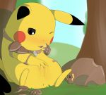  2019 beautyfromabove blush bodily_fluids clothed clothing digital_media_(artwork) drooling female feral fur hi_res mammal masturbation nintendo open_mouth pikachu pok&eacute;mon pok&eacute;mon_(species) pussy saliva smile solo tongue video_games yellow_fur 