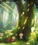  4others blush_stickers closed_mouth commentary_request dappled_sunlight day forest grass highres light_rays manino_(mofuritaionaka) moss multiple_others mushroom nature no_humans original outdoors scenery signature smile sunbeam sunlight tree u_u 