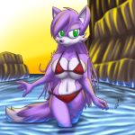  1:1 2019 big_breasts breasts canid canine clothing fan_character female fox hair hi_res long_hair looking_at_viewer mammal partially_submerged prdarkfox solo sonic_(series) swimwear walking 