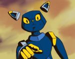  2019 5_fingers ambiguous_gender android anthro blue_body digital_media_(artwork) domestic_cat e621 esix felid feline felis fingers fist_of_the_north_star hi_res kenshiro machine mammal mascot meme panzerhi parody reaction_image robot simple_background solo yellow_eyes 