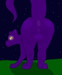  absurd_res all_fours anus backsack balls brymm(oc) butt delta&#039;s_art dragon glowing glowing_eyes hi_res looking_at_viewer looking_back male perineum presenting presenting_hindquarters raised_tail simple_background smile solo 