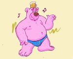  2019 alcohol anthro beer belly beverage clothing fur gmarrascapache hi_res male mammal moobs navel nipples overweight overweight_male pink_fur simple_background solo underwear ursid 