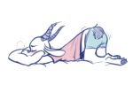  2019 ambiguous_gender antelope anthro ass_up barefoot blush bottomwear bovid breath butt clothed clothing eyes_closed facial_markings fuel_(artist) fuel_(character) gazelle head_markings horn mammal markings motion_lines partially_colored pillow shirt shorts simple_background solo topwear white_background 
