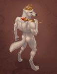  2011 4_toes 5_fingers anthro brown_eyes canid canine canis digital_media_(artwork) digitigrade fingers fur katie_hofgard lab_(disambiguation) male mammal nude royalty solo standing toes white_fur wolf 