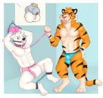  absurd_res chastity_(disambiguation) clothing collar diaper domination felid handwear hi_res leash male male/male mammal mittens pantherine penis polar_bear pukaa tiger ursid ursine 