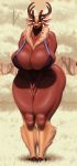  absurd_res anthro antlers big_breasts big_butt bottomless bra breasts butt capreoline cervid cleavage clothed clothing deer_mom female glowing glowing_eyes hi_res horn huge_breasts looking_at_viewer mammal multi_ear outside patacon reindeer smile solo spiritfarer thick_thighs underwear voluptuous 