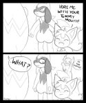  2019 black_and_white blush bow comic confusion dusknoir eyes_closed humor low_res monochrome nintendo pok&eacute;mon pok&eacute;mon_(species) pok&eacute;mon_mystery_dungeon riolu sableye scarf skitty smile unknown_artist video_games 