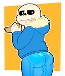  animated_skeleton bone butt clothing elfein food hi_res hot_dog humanoid male not_furry sans_(undertale) skeleton solo undead undertale video_games 
