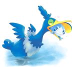  bird black_eyes blue_eyes cramorant full_body gen_8_pokemon green_sclera happi_xfyg heart in_mouth no_humans open_mouth pokemon pokemon_(creature) pokemon_(game) pokemon_swsh simple_background sobble standing water white_background 