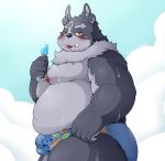  2019 anthro belly blush bodily_fluids bulge butt clothing food hi_res humanoid_hands male mammal moobs nipples overweight overweight_male pomupomu490 popsicle solo sweat swimwear tokyo_afterschool_summoners tongue tongue_out tsathoggua video_games 